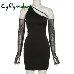 Cyflymder Solid Color Elastic Sexy Feminine Hollow Fashion Mature Senior Party Elegant Cool Tight Women’s Dress With