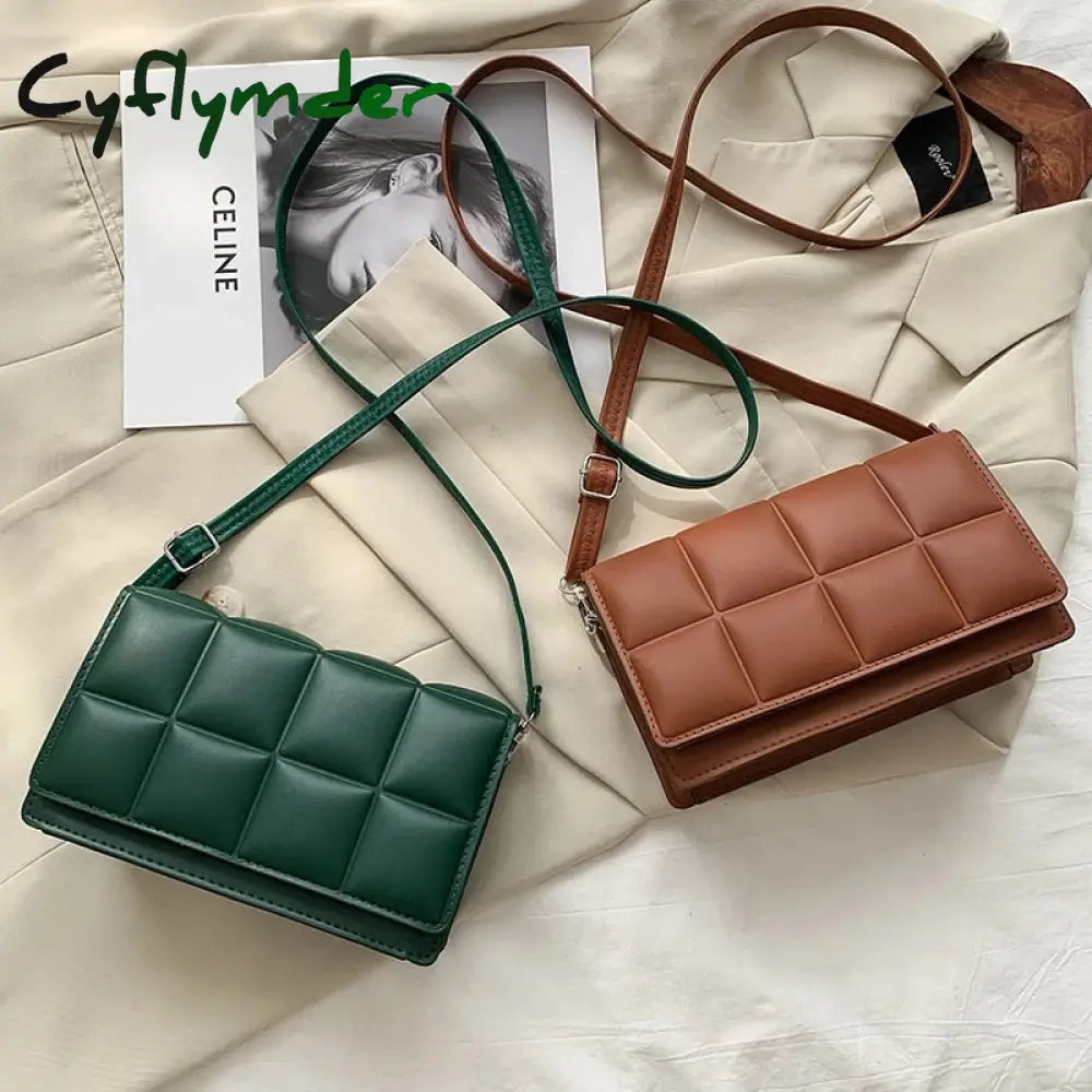 Cyflymder Solid Color Fashion Shoulder Handbags Female Travel Cross Body Bag Weave Small Pu Leather