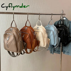 Cyflymder Solid Color Leather Backpack Luxury Designer School Bag For Teenager Girl High Quality