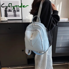 Cyflymder Solid Color Leather Backpack Luxury Designer School Bag For Teenager Girl High Quality