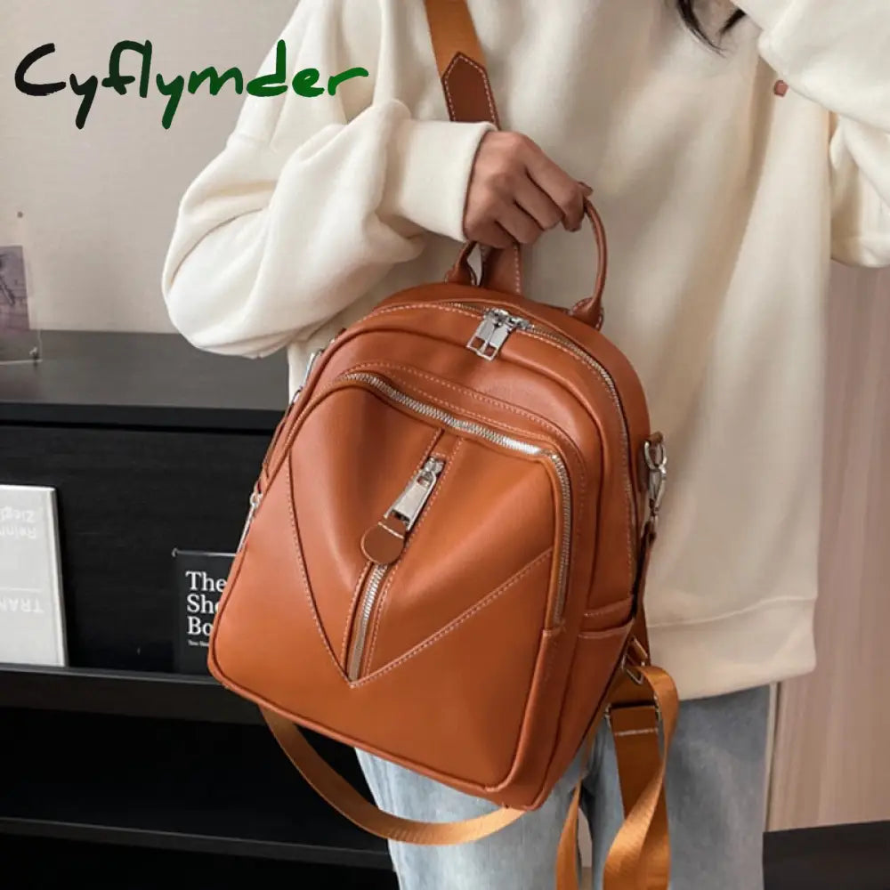 Cyflymder Solid Color Leather Backpack Luxury Designer School Bag For Teenager Girl High Quality