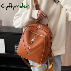 Cyflymder Solid Color Leather Backpack Luxury Designer School Bag For Teenager Girl High Quality