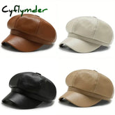 Cyflymder Solid Color PU Leather Octagonal Cap Female Fashion Newsboy Cap Retro Duck Tongue Cap Berets Women Hat Winter