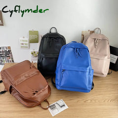Cyflymder Solid Color Pu Leather Women Backpack Simple School Bags For Teenager Girls Travel