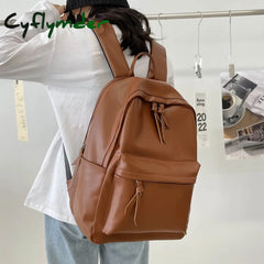 Cyflymder Solid Color Pu Leather Women Backpack Simple School Bags For Teenager Girls Travel