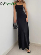 Cyflymder - Solid Flowy Strap Long Dress Black / Xs Dresses