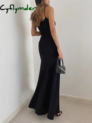 Cyflymder - Solid Flowy Strap Long Dress Dresses