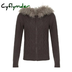 Cyflymder Solid Hooded Knitted Autumn Winter New Sweater Cardigan Women Long Sleeve Retro Causal Style Korean Sweater