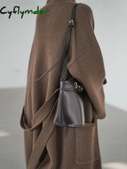 Cyflymder - Solid Knit Trench Coat Cardigans