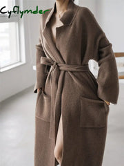 Cyflymder - Solid Knit Trench Coat Cardigans