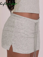 Cyflymder Solid Lace-up Mini Skirts Sexy American Retro Basic Vintage Casual Short Bottoms Basic Casual A-Line Knit