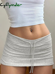 Cyflymder Solid Lace-up Mini Skirts Sexy American Retro Basic Vintage Casual Short Bottoms Basic Casual A-Line Knit