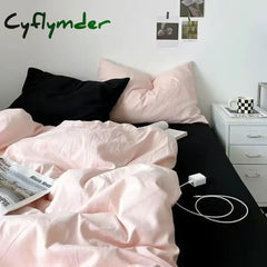 Cyflymder Solid Pink Fashion Style Bedding Set Twin Full Queen Size Duvet Cover Set Adults Kids Simple Korean Bed Flat