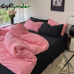 Cyflymder Solid Pink Fashion Style Bedding Set Twin Full Queen Size Duvet Cover Set Adults Kids Simple Korean Bed Flat