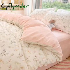 Cyflymder Solid Pink Fashion Style Bedding Set Twin Full Queen Size Duvet Cover Set Adults Kids Simple Korean Bed Flat