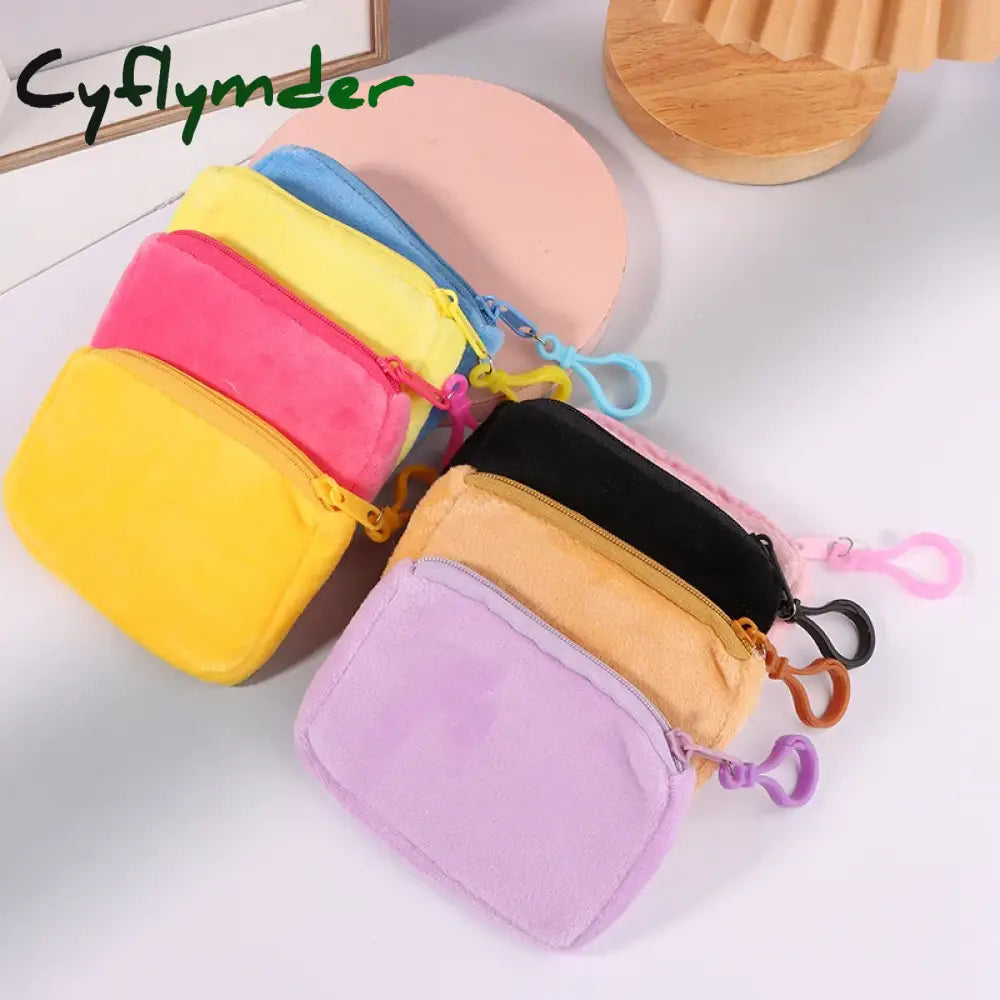 Cyflymder Solid Plush Coin Purse Women’s Cute Wallet ID Card Bag Keychain Minimalist Coin Bag Kawaii Wallets for Women