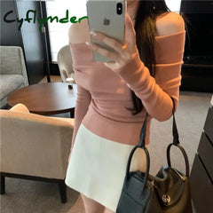 Cyflymder Solid Sexy Off Shoulder T-shirt Elegant Long Sleeve Tops Black Fashion Slim T Shirt Women Autumn Y2k Clothing