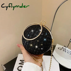 Cyflymder Sparkly Round Evening Purses for Women Shiny Diamonds Handbag Unusual Party Mini Small Bags Fashion Luxury