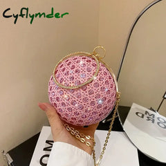 Cyflymder Sparkly Round Evening Purses for Women Shiny Diamonds Handbag Unusual Party Mini Small Bags Fashion Luxury