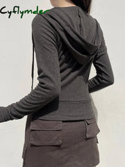 Cyflymder summer inspo Solid Knitted Autumn Winter Women’s Sweats Cardigan Long Sleeve Ribbed Causal Basic Fashion Zip