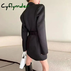 Cyflymder Spring and Autumn High end Waist Slimming Suit Coat Women Top Casual British Mid length Outwear Black Blazers