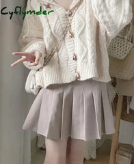Cyflymder Spring and Autumn Horn-button Hooded Knit Sweater Coat Women Loose Outside Crop Top Gentle Soft Preppy Style
