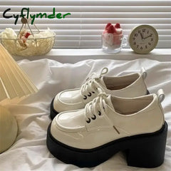 Cyflymder Spring and Autumn Sexy and Elegant Cross-Strap Thick-soled Pumps Fashion New Round Toe Thick Heel Glossy