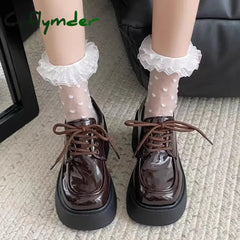 Cyflymder Spring and Autumn Sexy and Elegant Cross-Strap Thick-soled Pumps Fashion New Round Toe Thick Heel Glossy