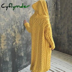 Cyflymder Spring Autumn New Women Fashion Hooded Cardigan Coat Casual Knitted Sweater Jacket For