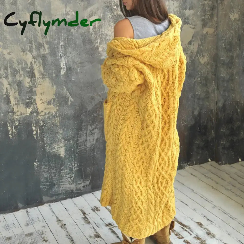 Cyflymder Spring Autumn New Women Fashion Hooded Cardigan Coat Casual Knitted Sweater Jacket For