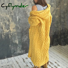 Cyflymder Spring Autumn New Women Fashion Hooded Cardigan Coat Casual Knitted Sweater Jacket For