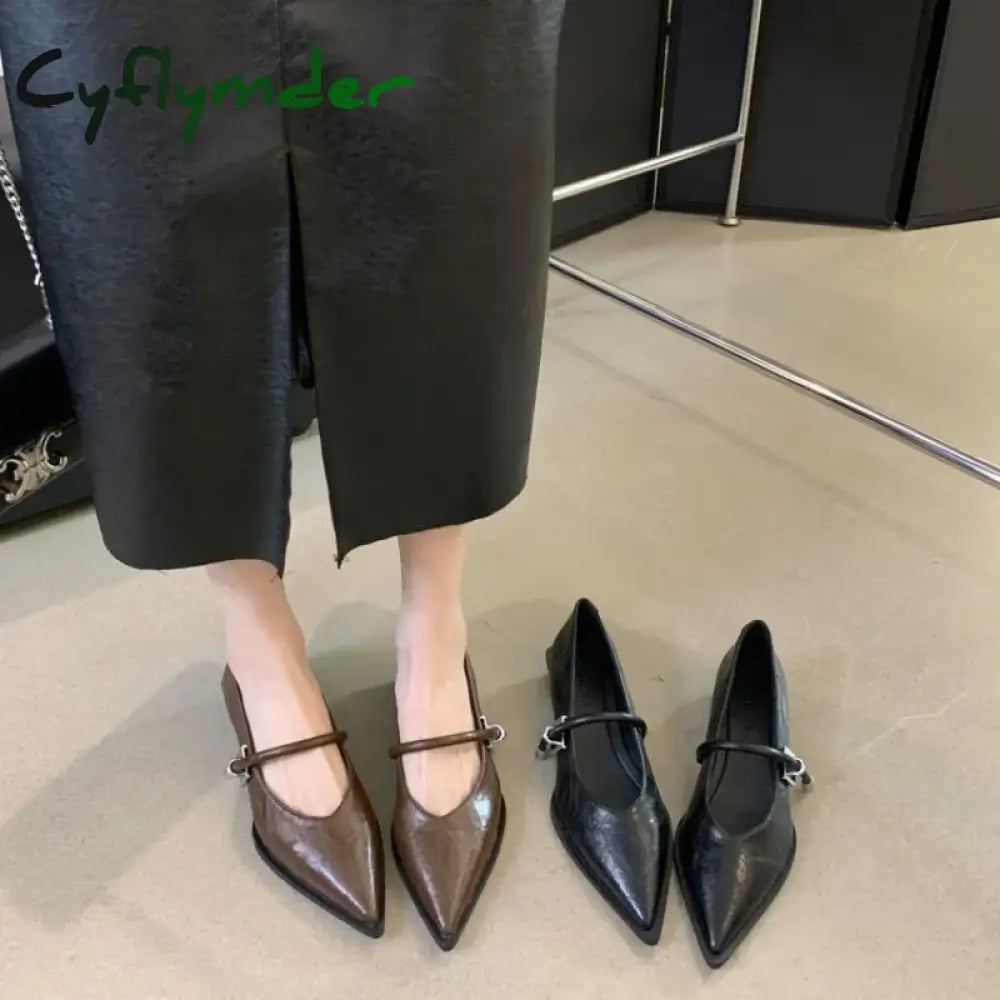 Cyflymder Spring Autumn Pointed Toe Women Pumps Fashion Shallow Low Heel Shoes Ladies Street Style Mary Jane Shoes