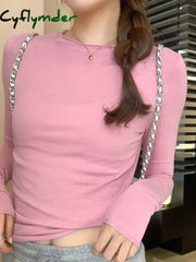 Cyflymder Spring Autumn T shirt Women Tops Solid Slim Fit Long Sleeve O Neck Tshirts Female Casual Streetwear High