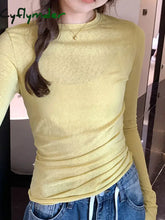 Cyflymder Spring Autumn T shirt Women Tops Solid Slim Fit Long Sleeve O Neck Tshirts Female Casual Streetwear High