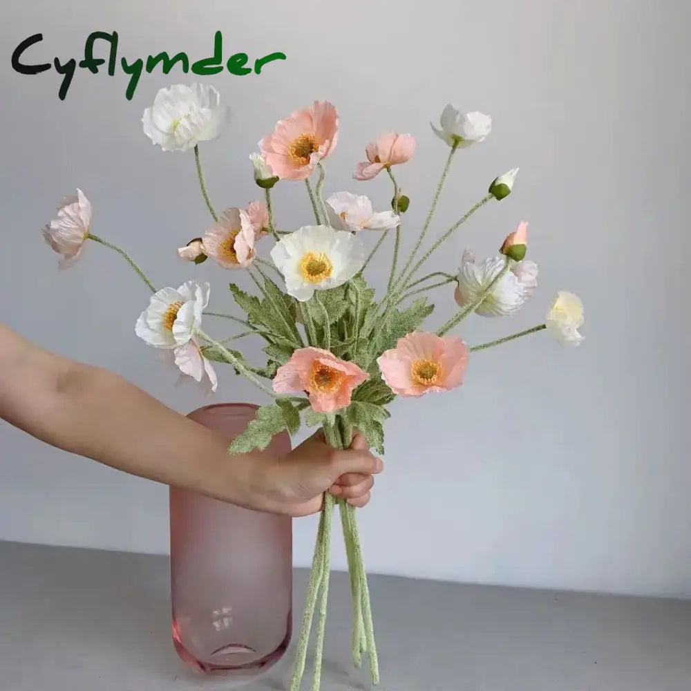 Cyflymder spring decor Artificial Flowers Fake Poppy Silk Flowers Long Stem Housewarming Garden Table Wedding DIY Party