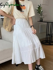 Cyflymder Spring Summer Women Chiffon Skirts Vintage High Waist Elastic Patchwork White Black Chic