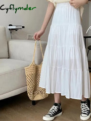Cyflymder Spring Summer Women Chiffon Skirts Vintage High Waist Elastic Patchwork White Black Chic