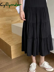 Cyflymder Spring Summer Women Chiffon Skirts Vintage High Waist Elastic Patchwork White Black Chic