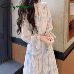 Cyflymder Spring Summer Women French Style Ruffle Lace Up Sweet Elegant Party Dresses Trendy V Neck