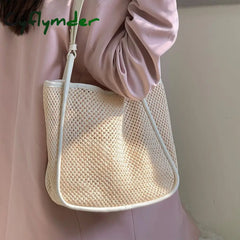 Cyflymder Staw Rattan Woven Bag Large Capacity Handbag Summer Beach Simple Designer Bucket Shoulder