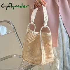 Cyflymder Staw Rattan Woven Bag Large Capacity Handbag Summer Beach Simple Designer Bucket Shoulder