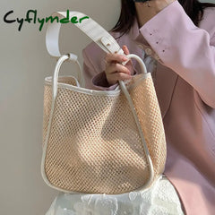 Cyflymder Staw Rattan Woven Bag Large Capacity Handbag Summer Beach Simple Designer Bucket Shoulder
