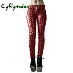 Cyflymder Steampunk Women Faux Leather Cosplay Pants Carnival Party Skinny Button Trousers Workout Leggings High Waist