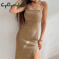 Cyflymder - Strap Bodycon Long Dress Khaki / S Dresses