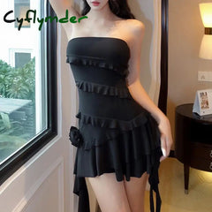 Cyflymder Strapless Sexy Mini Dress For Women Summer Fashion Sleeveless Off Shoulder A-LINE Dresses Slim Elegant Sweet