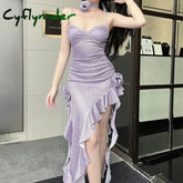 Cyflymder Strapless Tube Sexy Dress Midi Flora Summer Off Shoulder Split Club Women Dress Party White Black Outfits Y2k