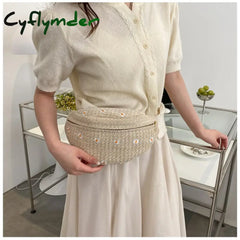 Cyflymder Straw Bag Beach Women Waist Purse Casual Large Daisy Flower Pouch Travel Phone Fanny Pack