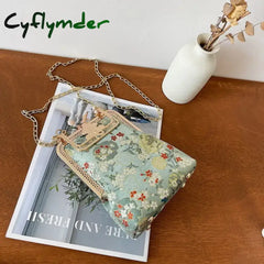 Cyflymder Strawberry Women’s Handbags Purses Bags Hand Phone Bag Cotton Canvas Vintage Chain