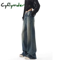 Cyflymder Streetwear Style Blue Straight Jeans Vintage High Waist Full Length Pants Women Korean