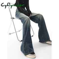 Cyflymder Streetwear Style Blue Straight Jeans Vintage High Waist Full Length Pants Women Korean